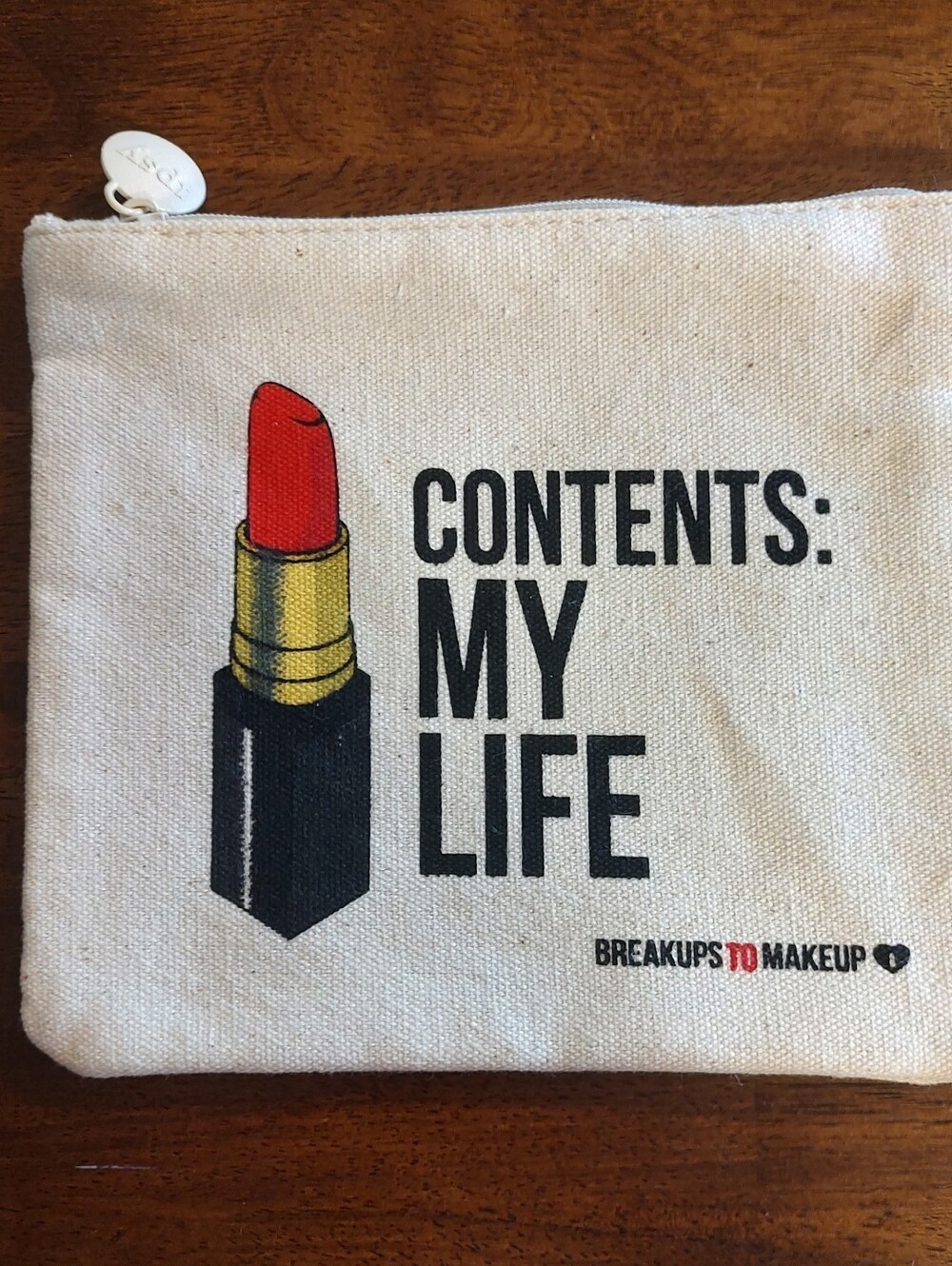 Red Lipstick Cosmetic Pouch - Cream Canvas